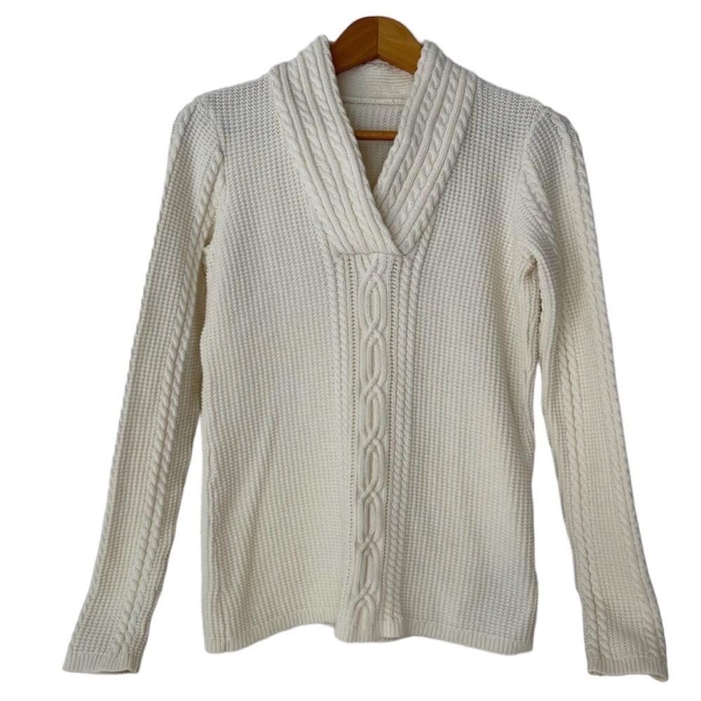 Nautica Sweater Cable Knit V Neck Cream Women’s Size Medium